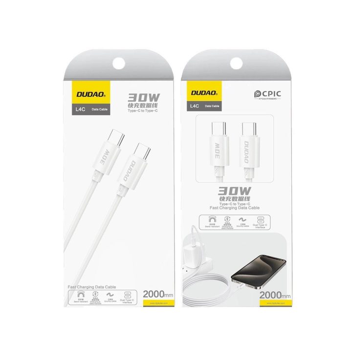 USB C kabelis 30W 2m – baltas