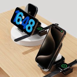 indukcinis įkroviklis 15 W 3in1 skirtas telefonui / išmaniajam laikrodžiui / ausinėms - juodas