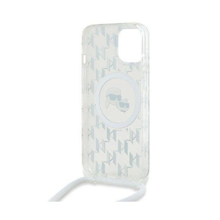 Karl Lagerfeld IML Crossbody Monogram Karl & Choupette Head MagSafe dėklas iPhone 15 / 14 / 13 - Skaidrus
