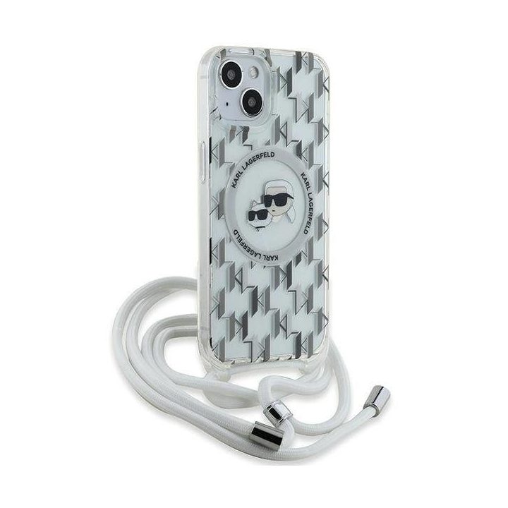 Karl Lagerfeld IML Crossbody Monogram Karl & Choupette Head MagSafe dėklas iPhone 15 / 14 / 13 - Skaidrus