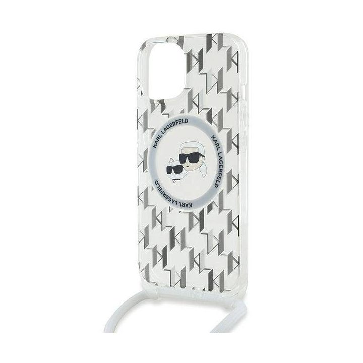 Karl Lagerfeld IML Crossbody Monogram Karl & Choupette Head MagSafe dėklas iPhone 15 / 14 / 13 - Skaidrus