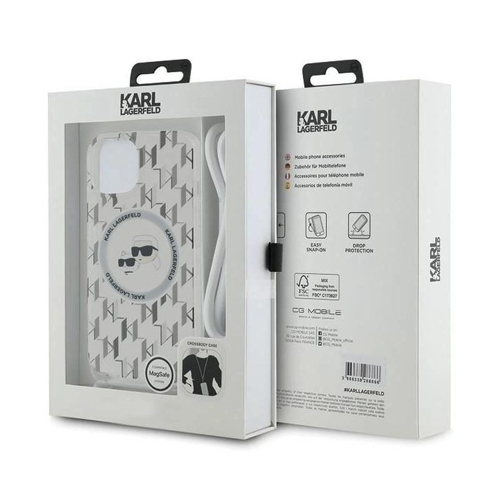 Karl Lagerfeld IML Crossbody Monogram Karl & Choupette Head MagSafe dėklas iPhone 15 / 14 / 13 - Skaidrus