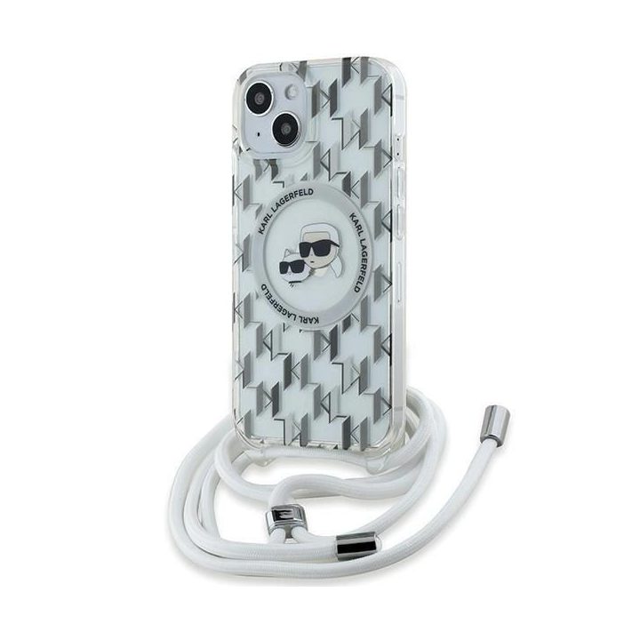 Karl Lagerfeld IML Crossbody Monogram Karl & Choupette Head MagSafe dėklas iPhone 15 / 14 / 13 - Skaidrus