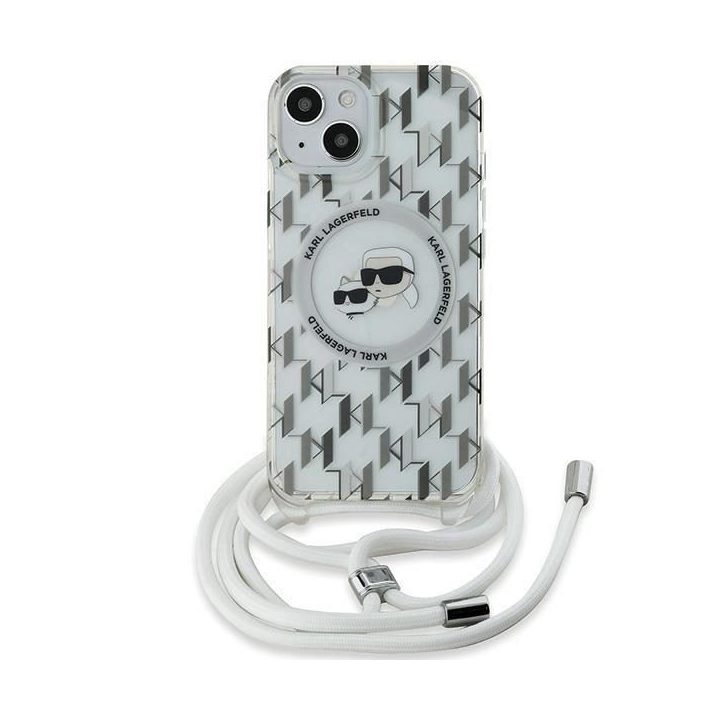 Karl Lagerfeld IML Crossbody Monogram Karl & Choupette Head MagSafe dėklas iPhone 15 / 14 / 13 - Skaidrus