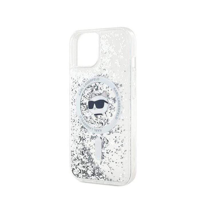 Karl Lagerfeld Liquid Glitter Choupette galva MagSafe dėklas skirtas iPhone 15/14/13“ – skaidrus