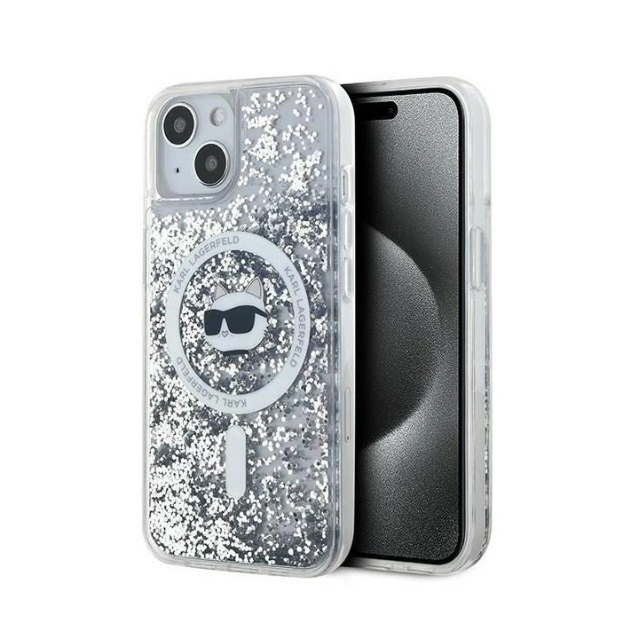 Karl Lagerfeld Liquid Glitter Choupette galva MagSafe dėklas skirtas iPhone 15/14/13“ – skaidrus