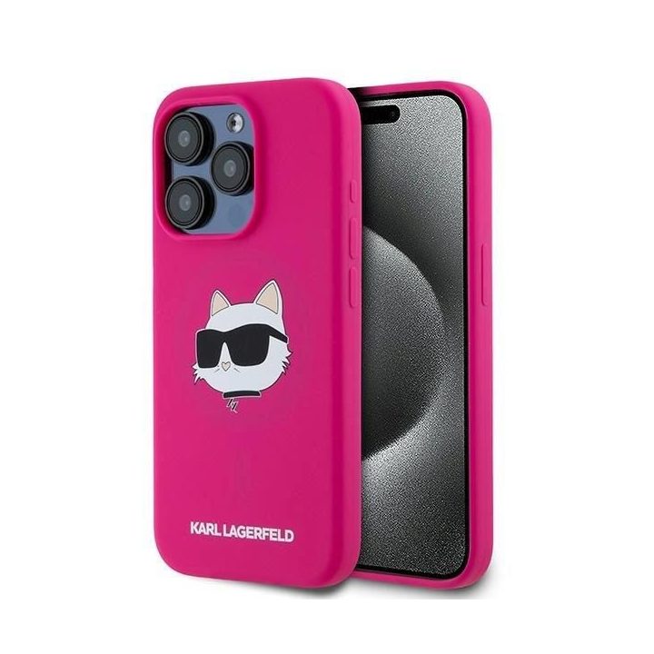 Karl Lagerfeld Silicone Choupette Head MagSafe dėklas iPhone 15 Pro Max telefonui – rožinis