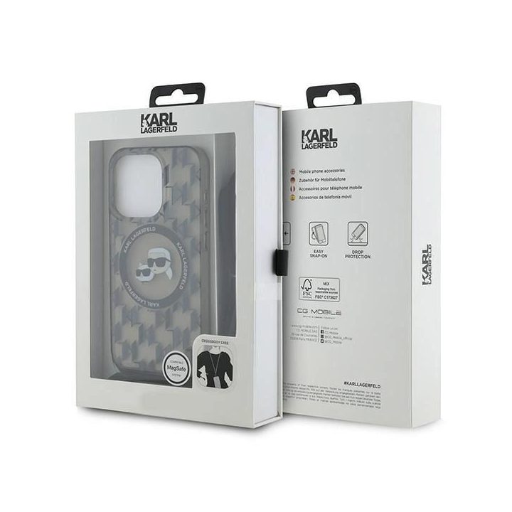 Karl Lagerfeld IML Crossbody Monogram Karl & Choupette dėklas su MagSafe, skirtas iPhone 15 Pro - juodas