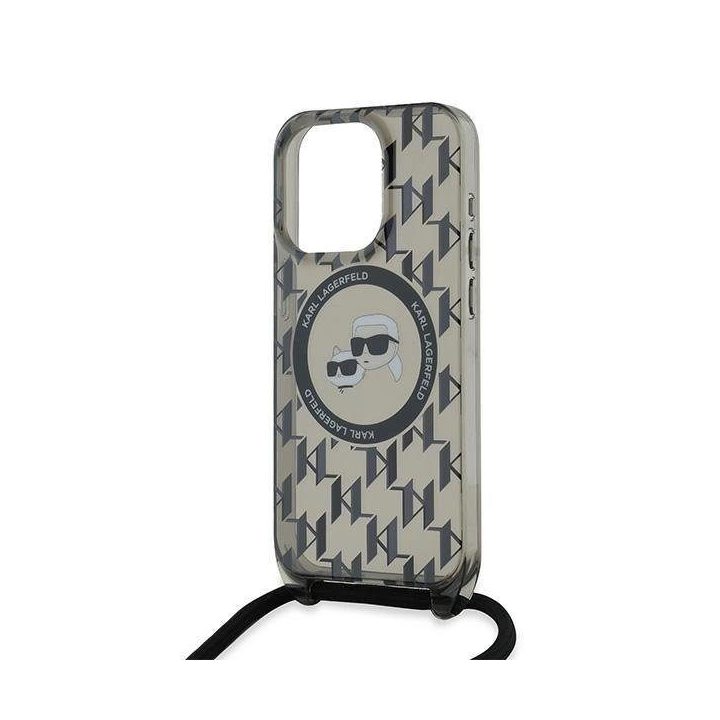 Karl Lagerfeld IML Crossbody Monogram Karl & Choupette dėklas su MagSafe, skirtas iPhone 15 Pro - juodas