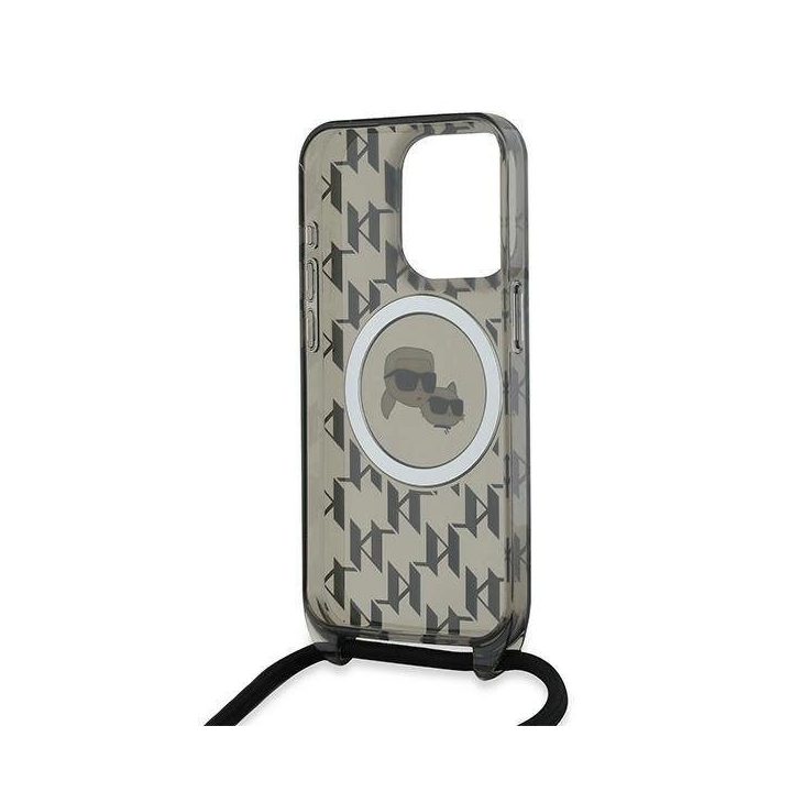 Karl Lagerfeld IML Crossbody Monogram Karl & Choupette dėklas su MagSafe, skirtas iPhone 15 Pro - juodas