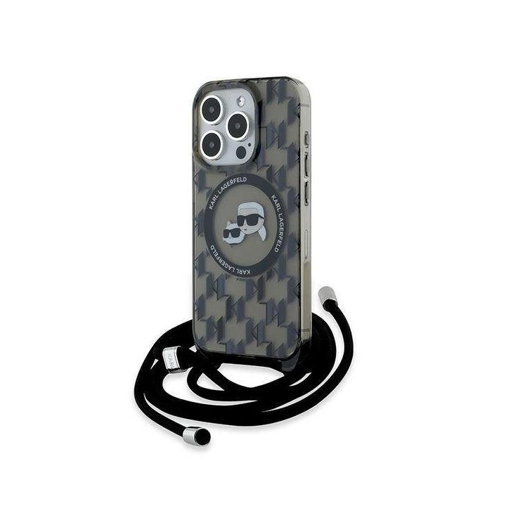 Karl Lagerfeld IML Crossbody Monogram Karl & Choupette dėklas su MagSafe, skirtas iPhone 15 Pro - juodas
