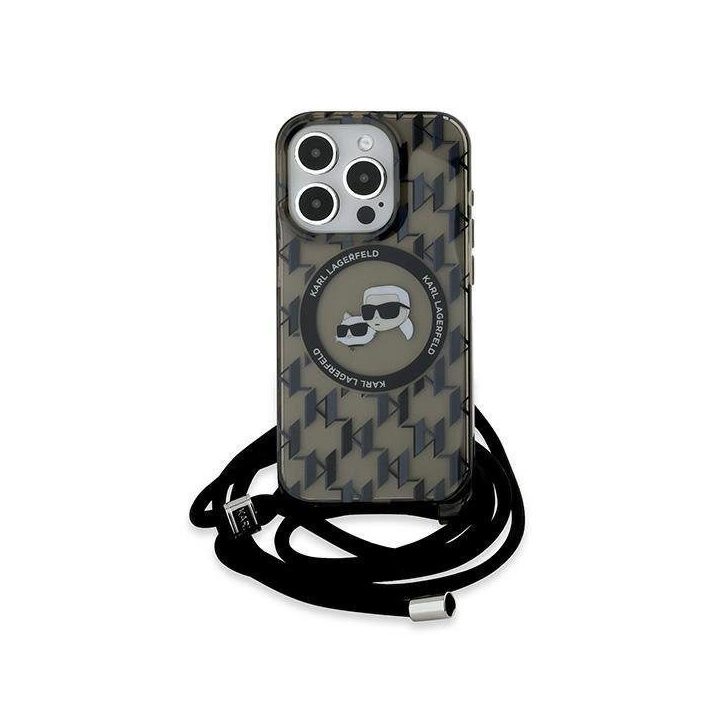 Karl Lagerfeld IML Crossbody Monogram Karl & Choupette dėklas su MagSafe, skirtas iPhone 15 Pro - juodas