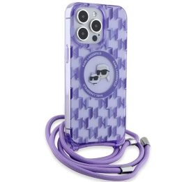 Karl Lagerfeld IML Crossbody Monogram Karl & Choupette Head MagSafe dėklas skirtas iPhone 15 Pro - violetinis