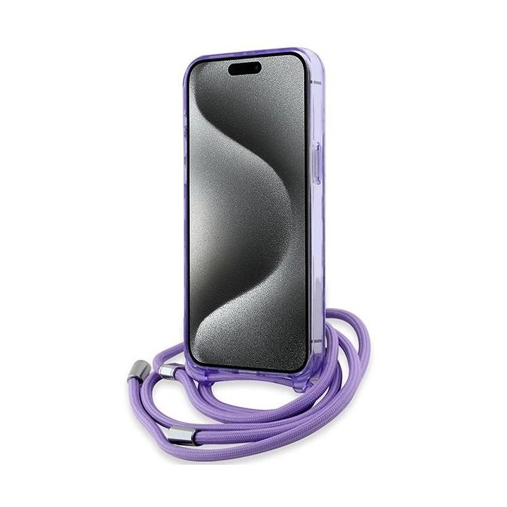 Karl Lagerfeld IML Crossbody Monogram Karl & Choupette Head MagSafe dėklas skirtas iPhone 15 Pro - violetinis