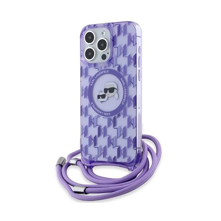 Karl Lagerfeld IML Crossbody Monogram Karl & Choupette Head MagSafe dėklas skirtas iPhone 15 Pro - violetinis