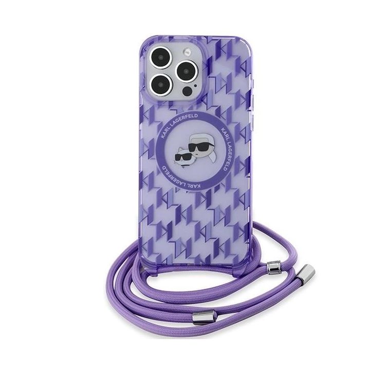 Karl Lagerfeld IML Crossbody Monogram Karl & Choupette Head MagSafe dėklas skirtas iPhone 15 Pro - violetinis