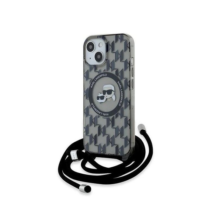 Karl Lagerfeld IML Crossbody Monogram Karlas ir Choupette Head MagSafe dėklas iPhone 15 / 14 / 13 - juodas