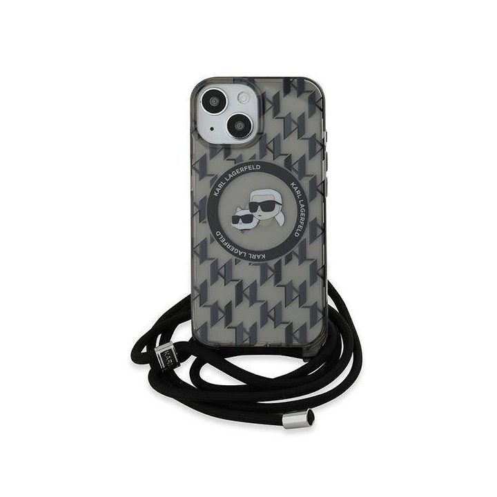 Karl Lagerfeld IML Crossbody Monogram Karlas ir Choupette Head MagSafe dėklas iPhone 15 / 14 / 13 - juodas