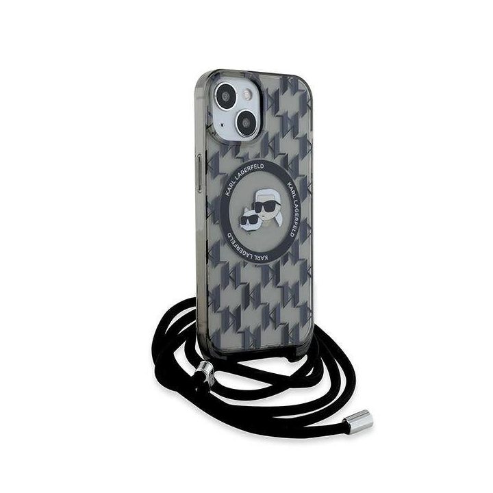 Karl Lagerfeld IML Crossbody Monogram Karlas ir Choupette Head MagSafe dėklas iPhone 15 / 14 / 13 - juodas