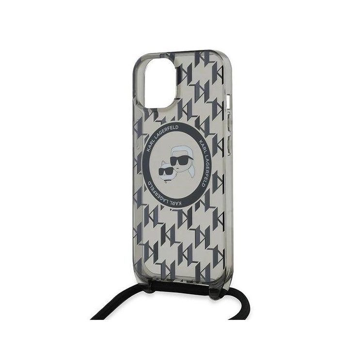 Karl Lagerfeld IML Crossbody Monogram Karlas ir Choupette Head MagSafe dėklas iPhone 15 / 14 / 13 - juodas