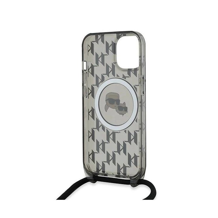 Karl Lagerfeld IML Crossbody Monogram Karlas ir Choupette Head MagSafe dėklas iPhone 15 / 14 / 13 - juodas