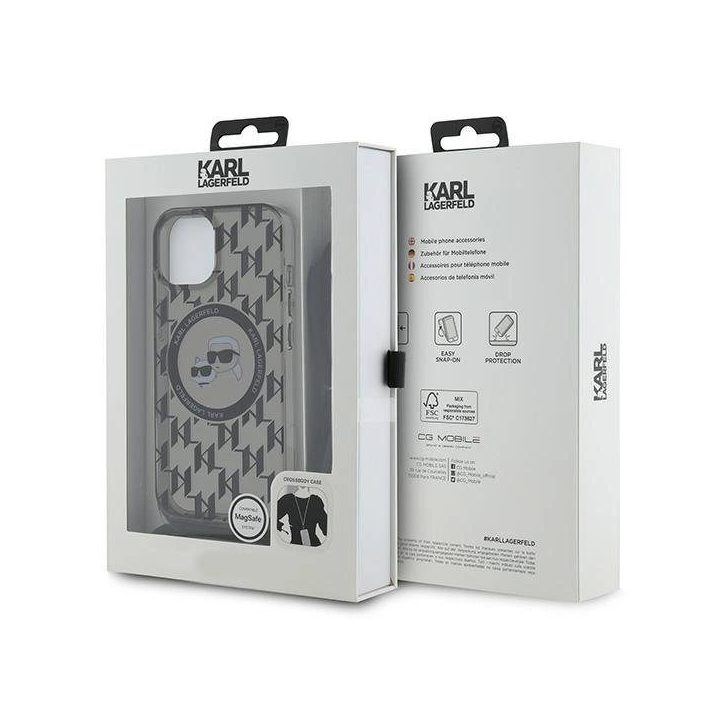 Karl Lagerfeld IML Crossbody Monogram Karlas ir Choupette Head MagSafe dėklas iPhone 15 / 14 / 13 - juodas