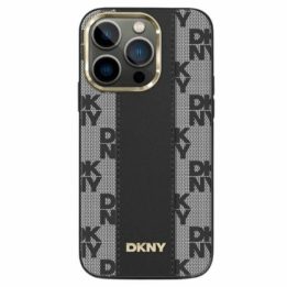 DKNY Leather Checkered Mono Pattern MagSafe“ dėklas iPhone 15 Pro“ modeliui – juodas