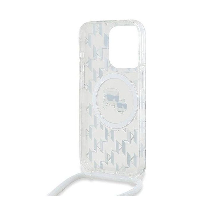 **Karl Lagerfeld IML Crossbody Monogram Karl & Choupette Head MagSafe dėklas iPhone 15 Pro Max - Permatomas**