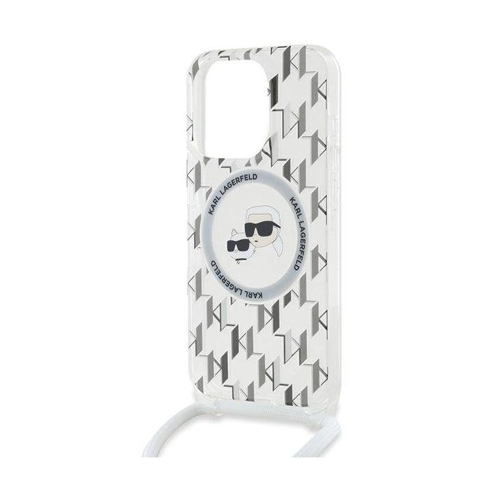 **Karl Lagerfeld IML Crossbody Monogram Karl & Choupette Head MagSafe dėklas iPhone 15 Pro Max - Permatomas**