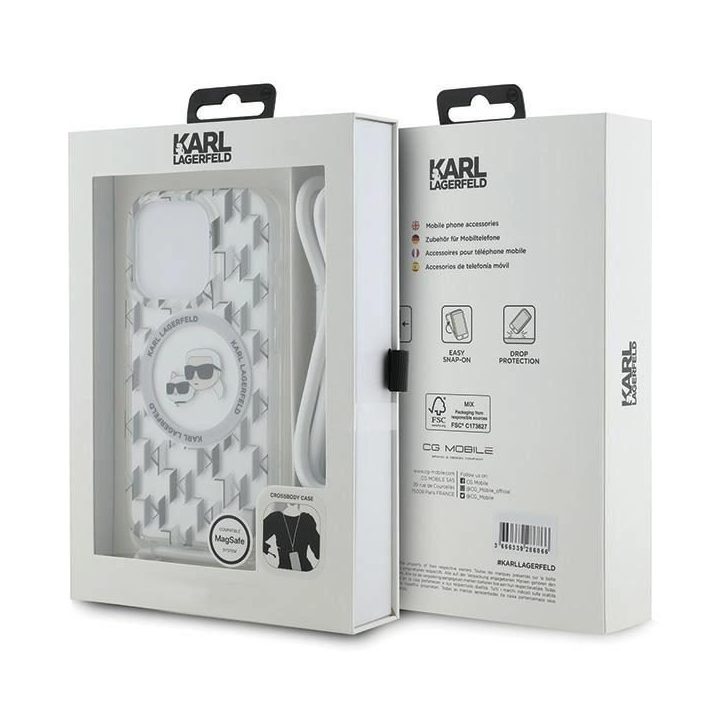 **Karl Lagerfeld IML Crossbody Monogram Karl & Choupette Head MagSafe dėklas iPhone 15 Pro Max - Permatomas**