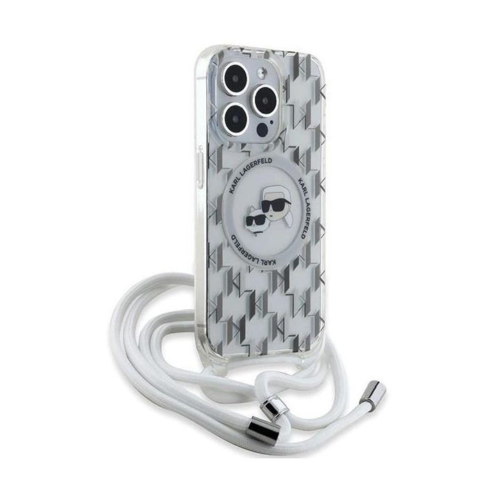 **Karl Lagerfeld IML Crossbody Monogram Karl & Choupette Head MagSafe dėklas iPhone 15 Pro Max - Permatomas**