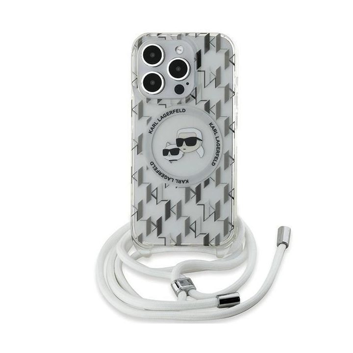 **Karl Lagerfeld IML Crossbody Monogram Karl & Choupette Head MagSafe dėklas iPhone 15 Pro Max - Permatomas**