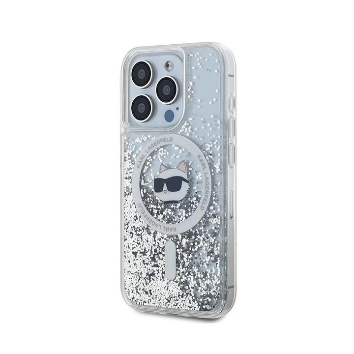 Karl Lagerfeld Liquid Glitter Choupette galvos apsauginis MagSafe dėklas iPhone 15 Pro Max“ - skaidrus