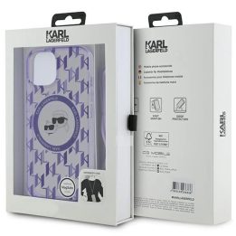 Karl Lagerfeld IML strižainis per petį su monograma Karl ir Choupette Head MagSafe dėklu iPhone 15 / 14 / 13 – violetinis