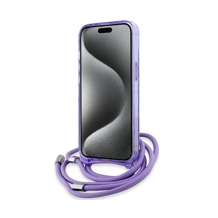 Karl Lagerfeld IML strižainis per petį su monograma Karl ir Choupette Head MagSafe dėklu iPhone 15 / 14 / 13 – violetinis