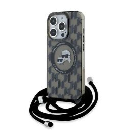 Karl Lagerfeld IML kryžminė totėmė su monogramu Karl ir Choupette MagSafe dėklas iPhone 15 Pro Max telefonui - juoda