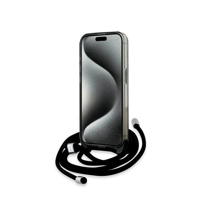Karl Lagerfeld IML kryžminė totėmė su monogramu Karl ir Choupette MagSafe dėklas iPhone 15 Pro Max telefonui - juoda