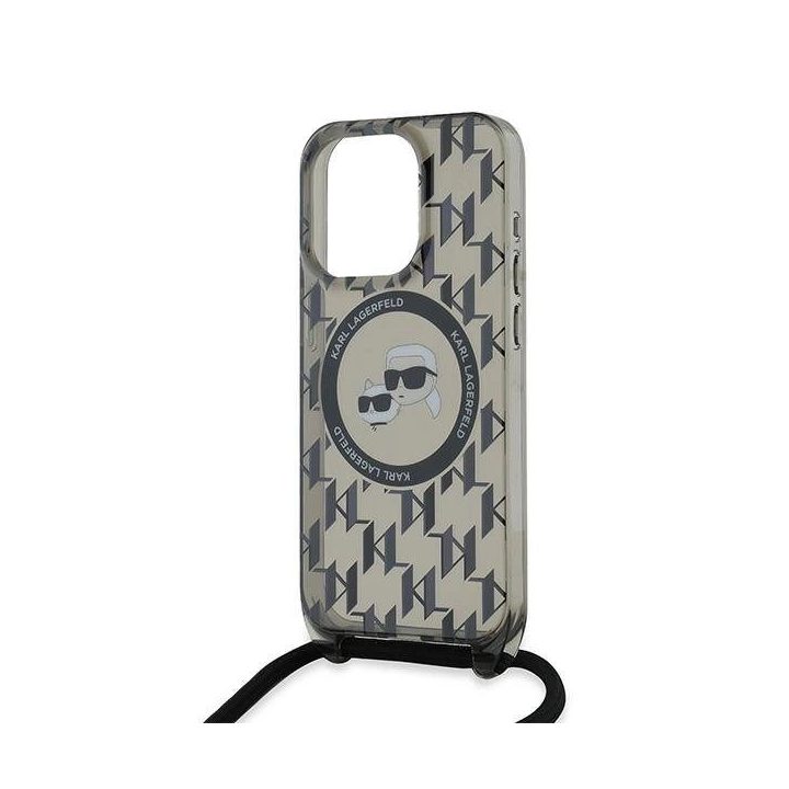 Karl Lagerfeld IML kryžminė totėmė su monogramu Karl ir Choupette MagSafe dėklas iPhone 15 Pro Max telefonui - juoda
