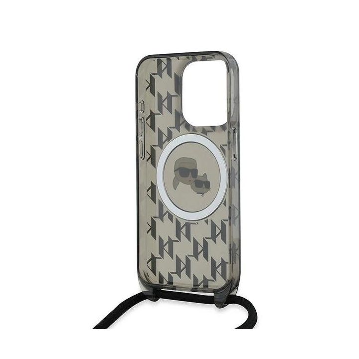 Karl Lagerfeld IML kryžminė totėmė su monogramu Karl ir Choupette MagSafe dėklas iPhone 15 Pro Max telefonui - juoda