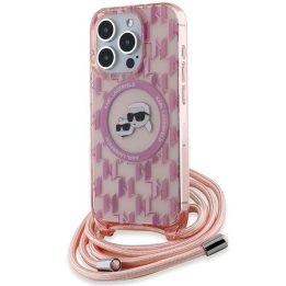 Karl Lagerfeld IML pečių dėklas su Karl & Choupette Head“ MagSafe dėklu iPhone 15 Pro Max“ – rožinė