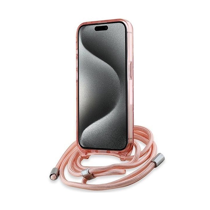 Karl Lagerfeld IML pečių dėklas su Karl & Choupette Head“ MagSafe dėklu iPhone 15 Pro Max“ – rožinė