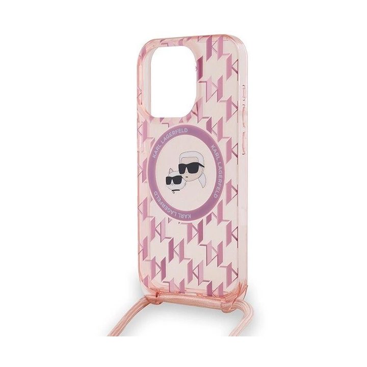 Karl Lagerfeld IML pečių dėklas su Karl & Choupette Head“ MagSafe dėklu iPhone 15 Pro Max“ – rožinė