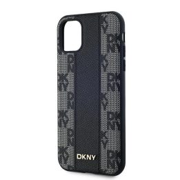 DKNY Leather Checkered Mono Pattern MagSafe dėklas iPhone 11 / Xr“ – juodas