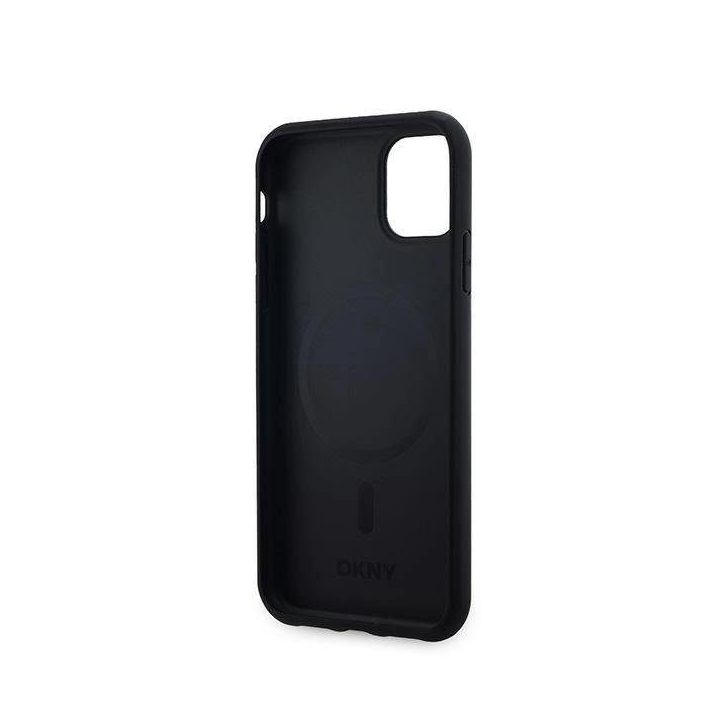 DKNY Leather Checkered Mono Pattern MagSafe dėklas iPhone 11 / Xr“ – juodas