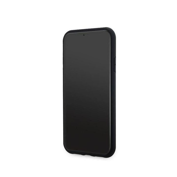 DKNY Leather Checkered Mono Pattern MagSafe dėklas iPhone 11 / Xr“ – juodas