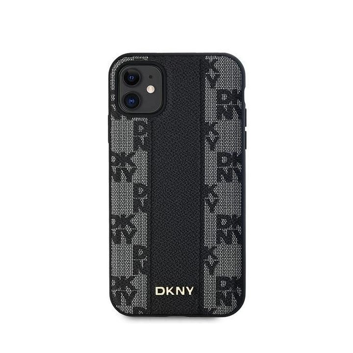 DKNY Leather Checkered Mono Pattern MagSafe dėklas iPhone 11 / Xr“ – juodas