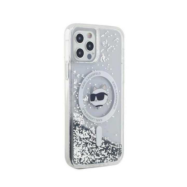 Karl Lagerfeld Liquid Glitter Choupette Head MagSafe dėklas iPhone 12 / 12 Pro - permatomas