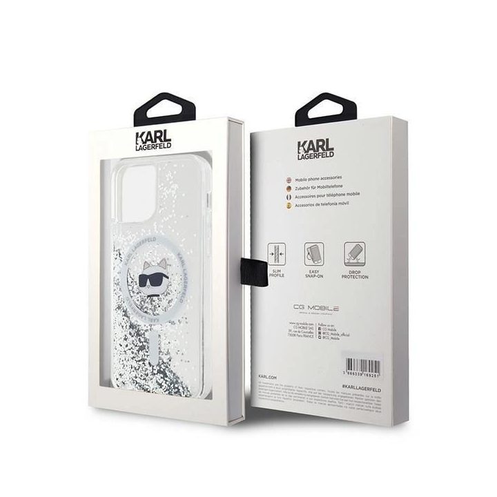 Karl Lagerfeld Liquid Glitter Choupette Head MagSafe dėklas iPhone 12 / 12 Pro - permatomas