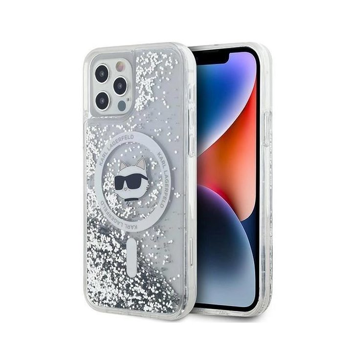 Karl Lagerfeld Liquid Glitter Choupette Head MagSafe dėklas iPhone 12 / 12 Pro - permatomas