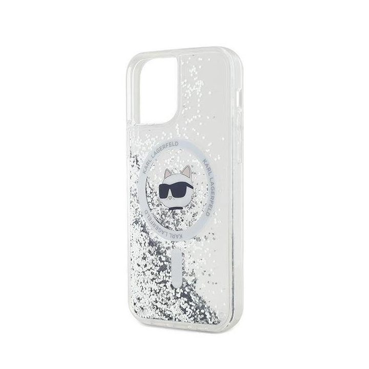 Karl Lagerfeld Liquid Glitter Choupette Head MagSafe dėklas iPhone 12 / 12 Pro - permatomas